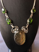 Sterling Silver, Labrodite and Green Crystal Pendant - 2