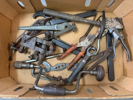 Collectors Box Lot of Vintage Tools inc.Vice, Spanners, Grips etc