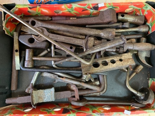 Large Collectors Box Lot of Vintage Tools inc. Spanners, Chisels, Hammers etc