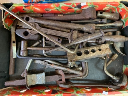 Large Collectors Box Lot of Vintage Tools inc. Spanners, Chisels, Hammers etc
