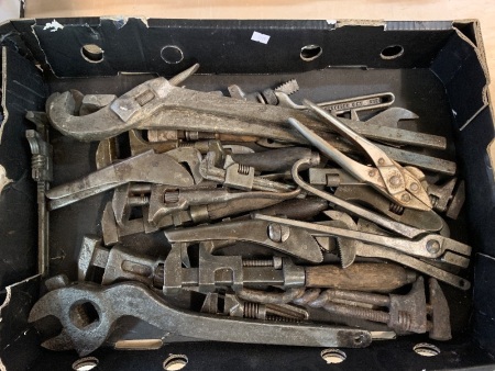 Large Collectors Box Lot of Vintage Tools inc. Mainly Adjustable Spanners