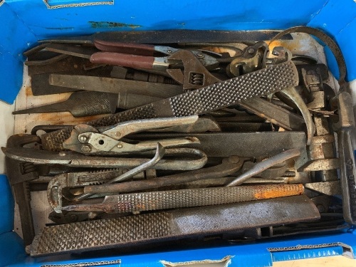 Large Collectors Box Lot of Vintage Tools inc.Grips, Adjustables and a No. of Double Ended Rasps