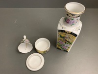 3 Pieces of Matching Japanese Porcelain - Vase, Bell & Lidded Pot - 5