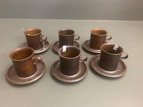 Set of 6 Mid Century Arabia Finnish Coffee Cups and Saucers