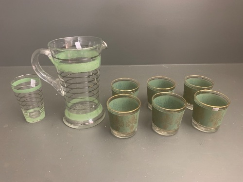 Vintage Lemonade Jug and Glass + Set 6 Vintage Whisky Tumblers