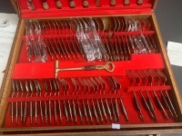 Vintage Thai Nickel Bronze 144 Piece Cutlery Set in Wooden Box with Lift Out Tray - 2