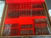Vintage Thai Nickel Bronze 144 Piece Cutlery Set in Wooden Box with Lift Out Tray - 4