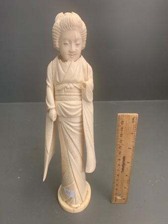 Antique Japanese Bone and Ivory Carving of a Geisha - As Is