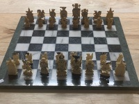 Beautifully Carved Chinese Antique Ivery Chess Set and Later Quartz/Marble Board - 2