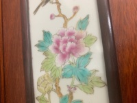 Set of 4 Vintage Chinese Hand Painted Ceramic Bird and Floral Plaques in Rosewood Frames - 3