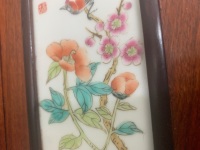 Set of 4 Vintage Chinese Hand Painted Ceramic Bird and Floral Plaques in Rosewood Frames - 5