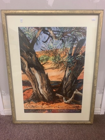 Original Framed Water Colour Gidgee in the Simpson Desert by Wolfgang John c1998 - Signed