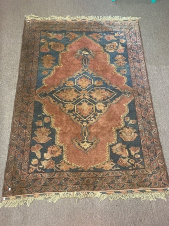 Vintage Hand Knotted Persian Silk/Wool Rug from Isfahan in Pink and Blue with Concentric Motifs