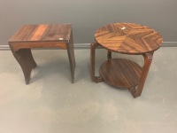 Art Deco Two Tier Round Side Table + Vintage Timber Stool