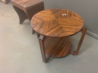 Art Deco Two Tier Round Side Table + Vintage Timber Stool - 2