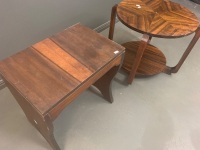 Art Deco Two Tier Round Side Table + Vintage Timber Stool - 3