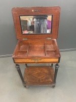 Antique French Lift Lid Sewing Box with Mahogany Fitted Interior and Marquetry Top with Mirror Inside - Needs Attention - 2