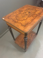 Antique French Lift Lid Sewing Box with Mahogany Fitted Interior and Marquetry Top with Mirror Inside - Needs Attention - 4