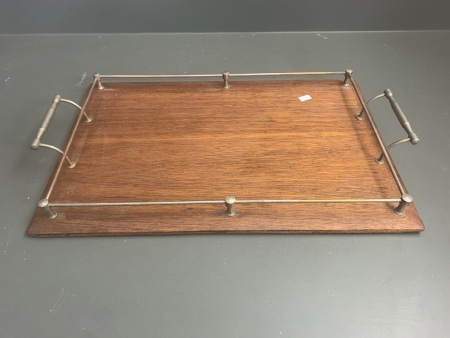 Vintage Timber Drinks Tray with Chrome Rail