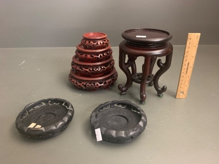 Asstd Lot of Carved Chinese Timber Pot and Vase Stands