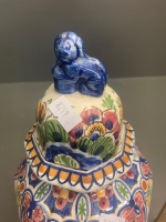 Vintage Tall Delft Lidded Jar with Lion on Top - As Is - 2