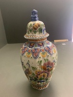 Vintage Tall Delft Lidded Jar with Lion on Top - As Is - 4