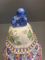 Vintage Tall Delft Lidded Jar with Lion on Top - As Is - 7