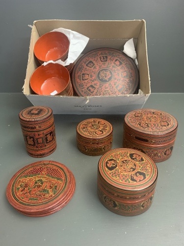 Large Asstd Lot of Vintage Burmese Lacquerware