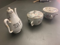 3 x Antique Early 20th Century Famille Rose Chinese Tea Pots - Stamps to Base - 4