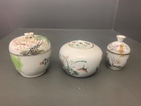 3 x Antique Early 20th Century Chinese Famille Rose Lidded Jars - Largest App. 120mm Tall - 2