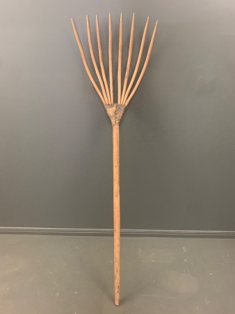Antique African Hay Fork with Leather Bound Tines