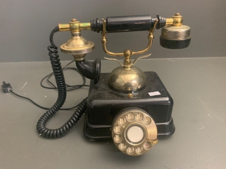 Vintage Style Black and Brass Dial Telephone