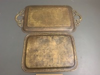 2 Antique Brass Trays - Both with Very Intricate Incised Patterns - 2