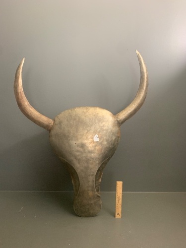 Large Artisan Made White Metal Bulls Head Wall Hanging Sculpture