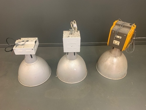 3 x Large Industrial Lights with Alluminium Shades