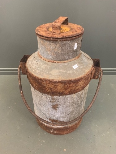 Vintage Galvanised Milk Can With Handle