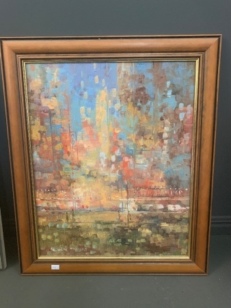 City Lights Original Framed Oil Painting on Board by Australian Artist Stephen James Franks, Hyde Park, Sydney, including Warranty and Registration Card