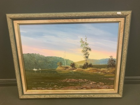 Summer Evening Original Framed Oil Painting on Board by Australian Artist Stephen James Franks, Berowra Point, NSW, including Warranty and Registration Card