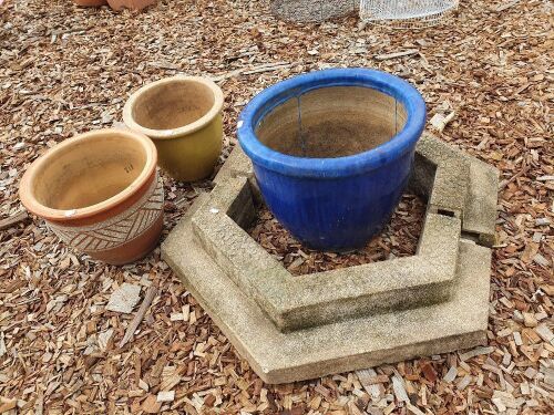 3 x Glazed Pots + 2 Part Concrete Plinth
