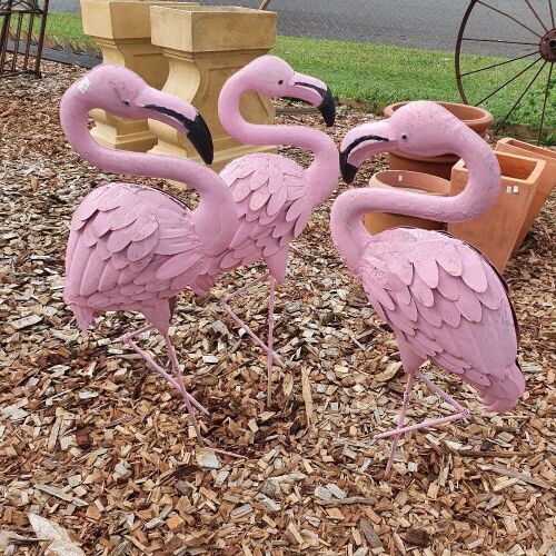 3 x Tin Flamingoes - As Is