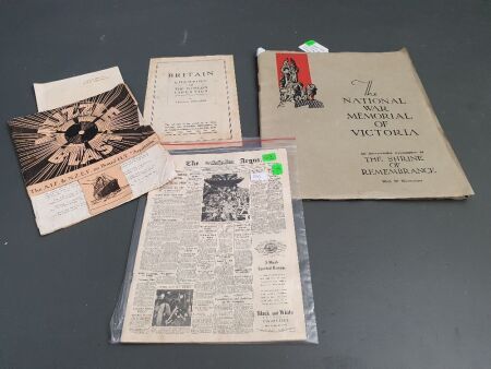 Asstd Lot of 1930's-40's Ephemera inc.1937 Argus Mini Newspaper + Victorian War Memorail Book