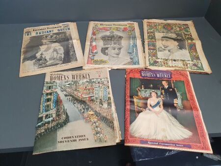 The Coronation 1953 - 2 x Australian Women's Weekly ; 2 x Brisbane Telegraphs & 2 x Courier Mail