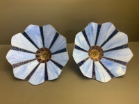 Pair of Blue and Amber Glass Leadlight Shades - 6