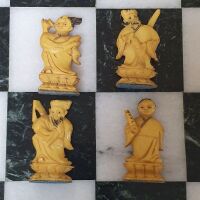 Beautifully Carved Chinese Antique Ivery Chess Set and Later Quartz/Marble Board - 5