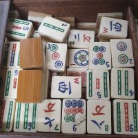 Antique Bone and Bamboo Mahjong Set in Red Cedar Box with Sliding Lid - 3