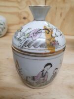 3 x Antique Early 20th Century Chinese Famille Rose Lidded Jars - Largest App. 120mm Tall - 9