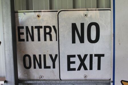 Pair of Reflective Entry Only and No Exit Road Signs - App. 450mm x 600mm