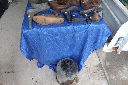 Collection of Vintage Cast Iron Shoe Lasts and Stump