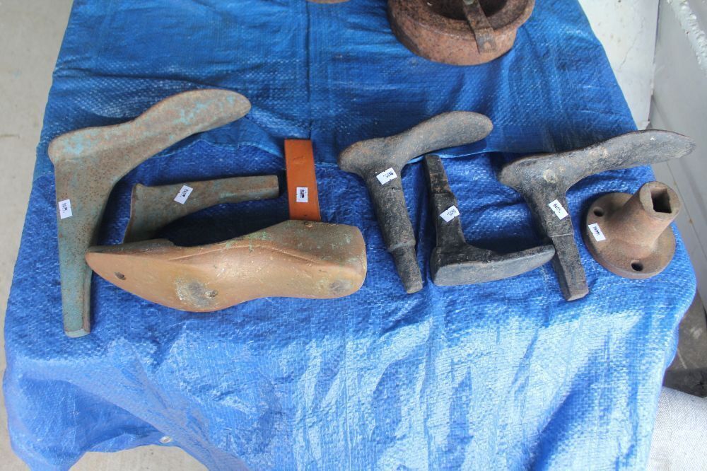 Collection of Vintage Cast Iron Shoe Lasts and Stump