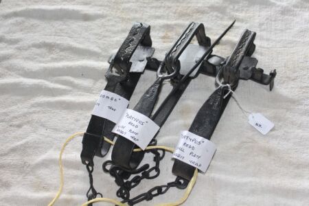 3 x Vintage Traps inc. Platypus Reg. Small Plate Rabbit Trap - Platypus Reg. Wide Plate Rabbit Trap - Coombs Rabbit Trap